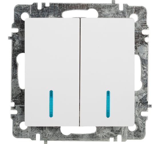 Изображение товара Выключатель Intro Accent 610501 двойной с подсветкой, 10А250В, IP20, скрытой установки, AL/CU, белый Б0063505