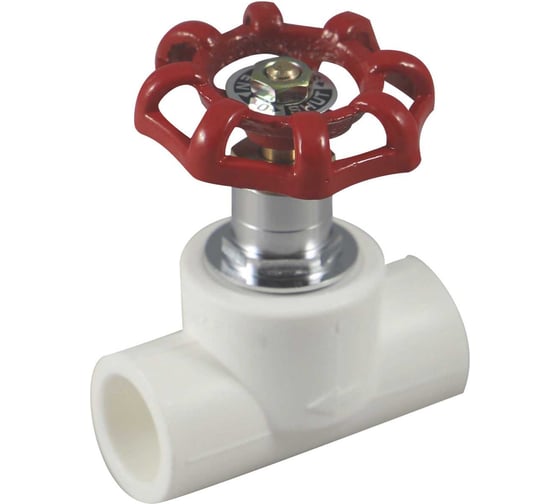 Изображение товара Кран вентильный Millennium PPR полипропиленовый 32 мм, запорный ручной вентиль, красный флажок 3M42-vlf-320000