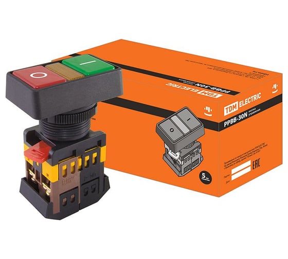 Изображение товара Кнопка TDM ELECTRIC PPBB-30N I-0, d30мм, неон/230В, 1з+1р SQ0704-0026