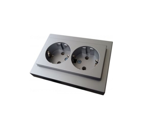 Изображение товара Двойная розетка с заземлением LIREGUS Эпсилон IKL 16-005/405 E/Mt серебро, без рамки 28-1761