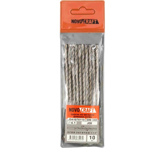 Изображение товара Сверло длинное по металлу JOB (10 шт; 4.1х119х78 мм; DIN 340; ц/х) Novocraft J041078119