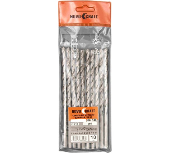 Изображение товара Сверло длинное по металлу JOB (10 шт; 7х156х102 мм; DIN 340; ц/х) Novocraft J070097148