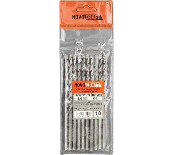 Изображение товара Сверло длинное по металлу JOB (10 шт; 6х139х91 мм; DIN 340; ц/х) Novocraft J060091139
