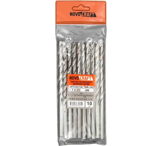 Изображение товара Сверло длинное по металлу JOB (10 шт; 7.5х156х102 мм; DIN 340; ц/х) Novocraft J075102156