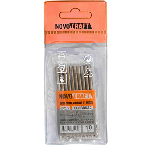 Изображение товара Сверло среднее по металлу (10 шт; 3.2х65х36 мм; Кобальт M35; DIN 338) Novocraft C338032