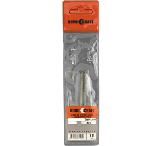 Изображение товара Сверло длинное по металлу JOB (10 шт; 1.5х70х45 мм; DIN 340; ц/х) Novocraft J015045070