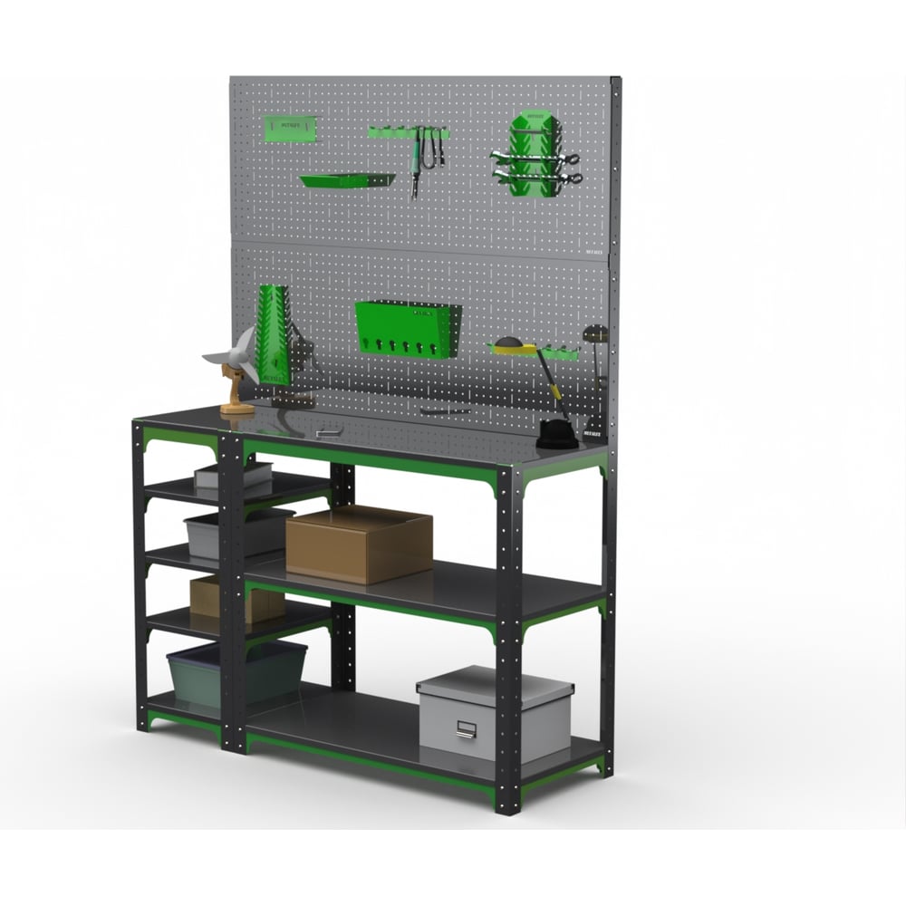 Изображение товара Стол-верстак ООО Металекс KIT 950х1700х500 серо-зеленый прочный рабочий стол
