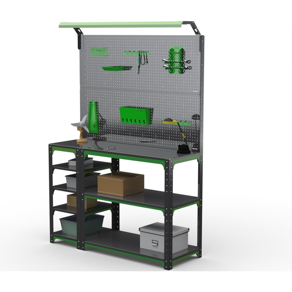 Изображение товара Стол-верстак ООО Металекс KIT 950х1500х500 с бок. полками, панелями и освещением
