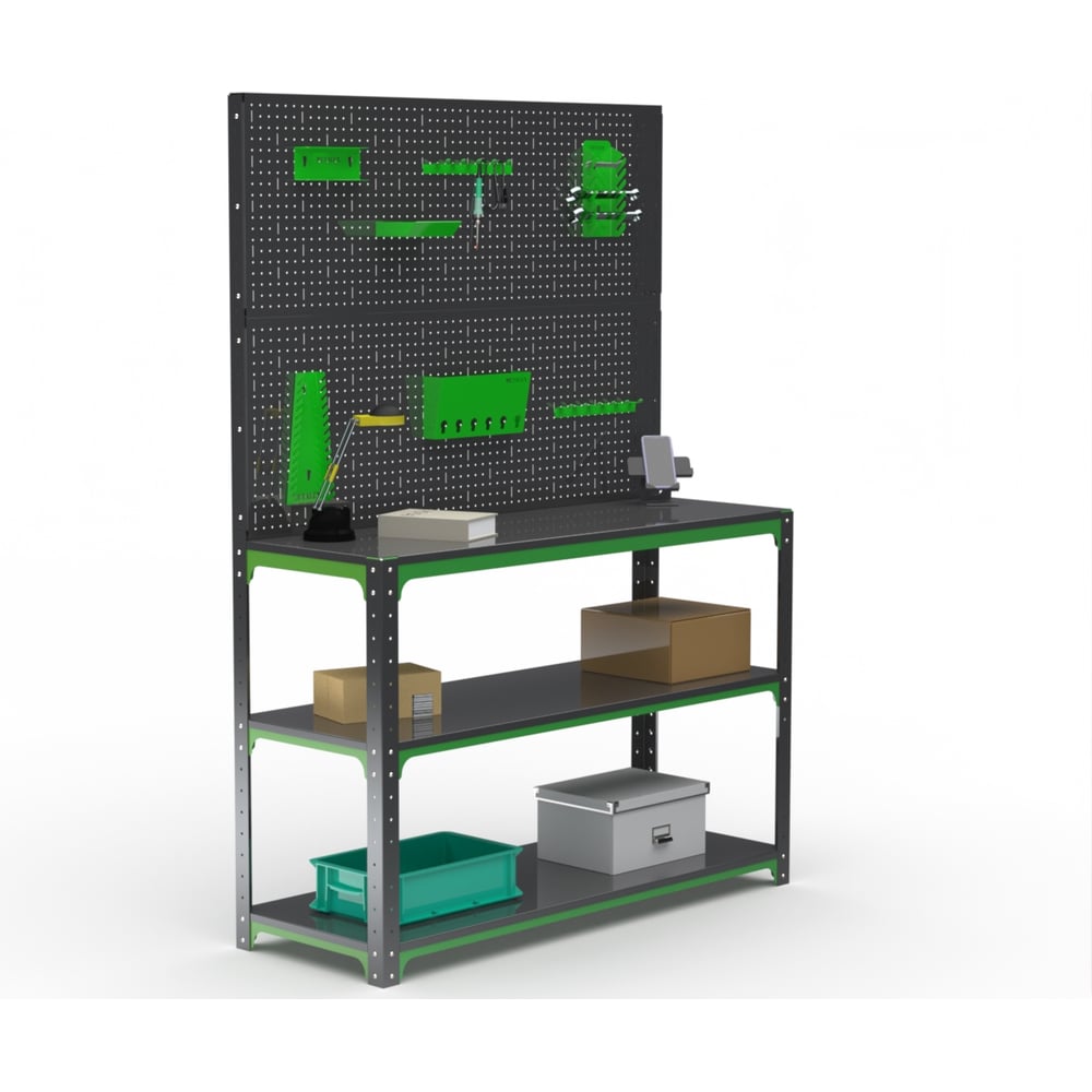Изображение товара Стол-верстак ООО Металекс серия KIT 950х1200х600 мм с полками и перфопанелью