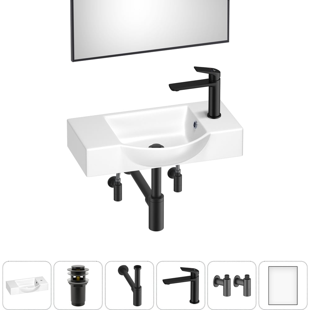 Изображение товара Маленькая раковина для ванной комнаты Wellsee WC Area 6 в 1 с зеркалом и комплектом