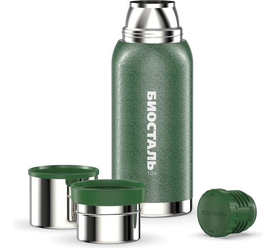 Изображение товара Термос Biostal Охота 1 литр, 2 чашки, зеленый NBA-1000G