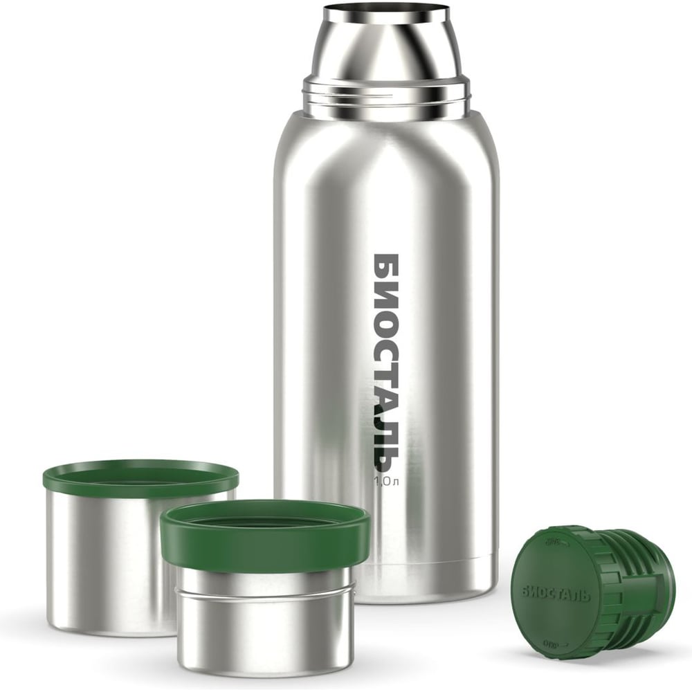 Изображение товара Термос Biostal Охота 1 литр с чашками стальной вакуумный для горячего и холодного