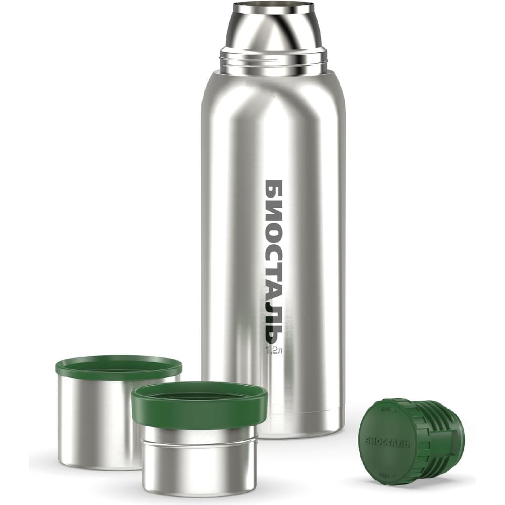 Изображение товара Термос Biostal Охота 1.2 литра с чашками нержавеющая сталь вакуумный