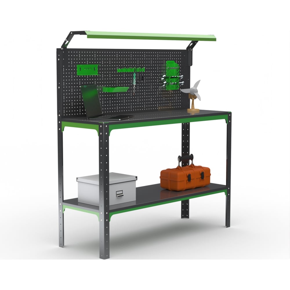 Изображение товара Стол-верстак ООО Металекс KIT 950х1200х400 серо-зеленый с полкой