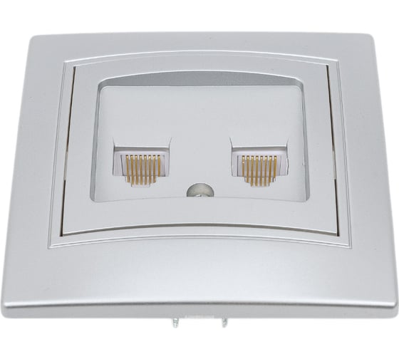 Изображение товара Информационная розетка Intro 2xRJ45, СУ, Plano, алюминий 10/200/2000 Б0043243