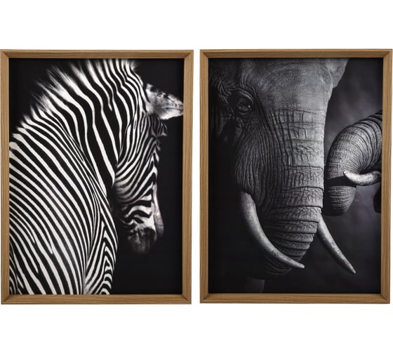 Изображение товара Набор постеров настенных Вещицы Сафари в рамке МДФ, 2 шт., черный, Д300 Ш30 В400 Sof-12
