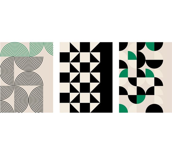 Изображение товара Набор постеров настенных Вещицы Мемфис, 3 шт., черный, белый, зеленый, Д300 В400 Sof-01