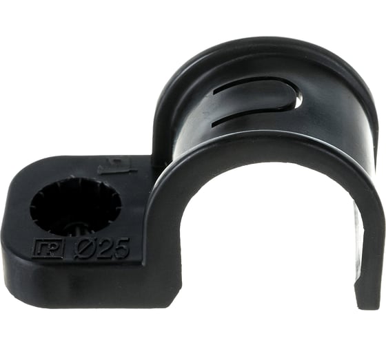 Изображение товара Пластиковая односторонняя крепеж-скоба для прямого монтажа Промрукав черная, в п/э, д 25, 50 шт PR13.0374