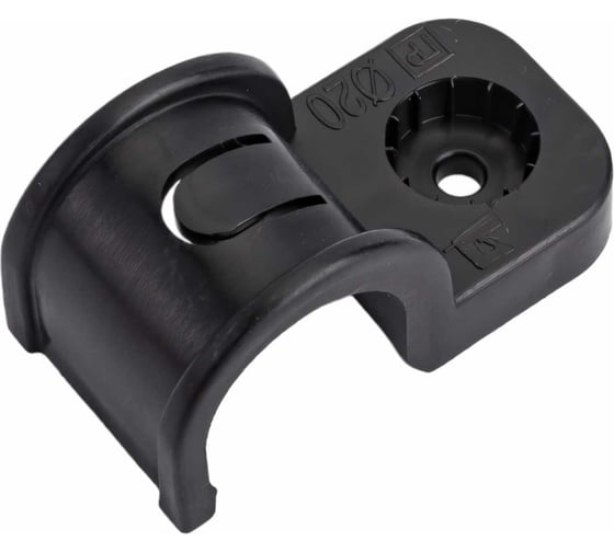 Изображение товара Пластиковая односторонняя крепеж-скоба для прямого монтажа Промрукав черная, в п/э, д 20, 50 шт PR13.0373