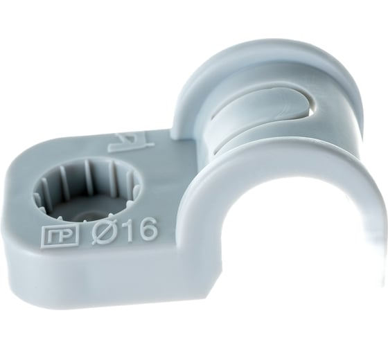 Изображение товара Пластиковая односторонняя крепеж-скоба для прямого монтажа Промрукав серая, в п/э, д 16, 50 шт PR13.0368