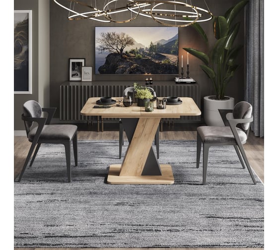 Изображение товара Стол обеденный раздвижной ТриЯ Люксембург Тип 3 дуб крафт золотой/черный 263361