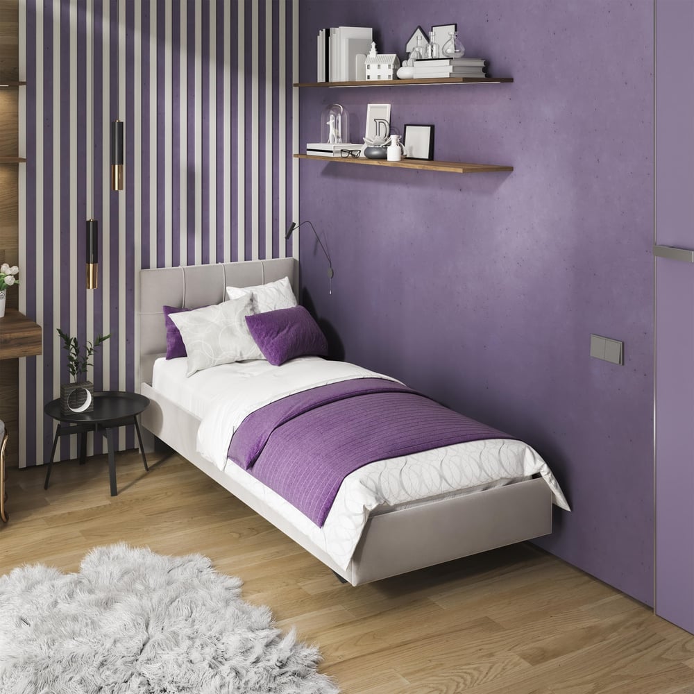 Изображение товара Кровать ТриЯ Моника велюр серый односпальная 80x200 см классика