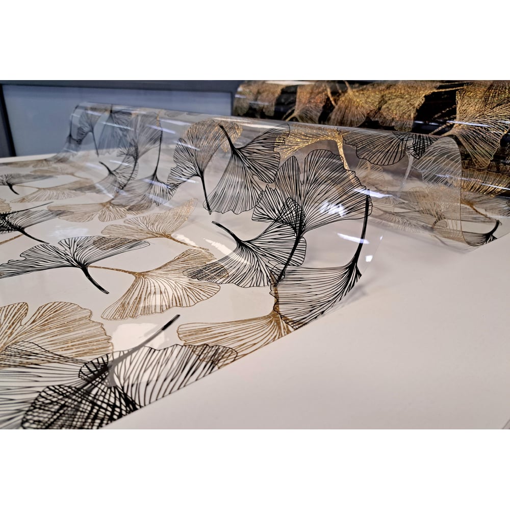 Изображение товара Силиконовое покрытие Dekorelle 239-G 0.25 мм 20 м прозрачное с золотым дизайном