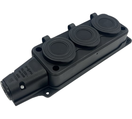 Изображение товара Колодка каучуковая серии iCONNECT 3 розетки с защитными крышками и заземлением 16А IP54 (модель РК) цвет черный iTOK i-KI-KK-3-ICONNECT-1PEN-IP54-BLACK