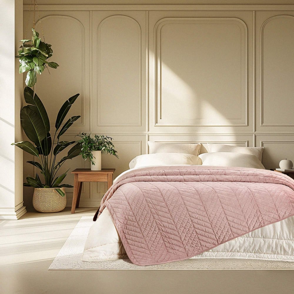 Изображение товара Покрывало Евро Бексли розовый 240x260 велюровое стеганое мягкое комфортное