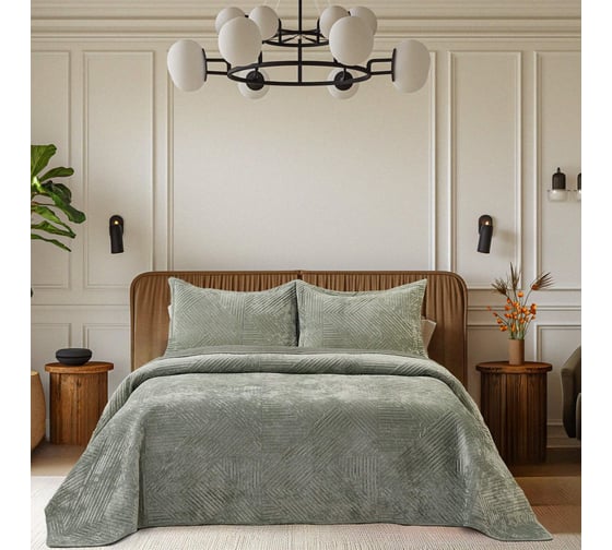 Изображение товара Покрывало The Eleventh Kingdom Евро (240x260), с наволочками 50x70 (2 шт.), Шелфорд изумруд 11KBSP2426SH45