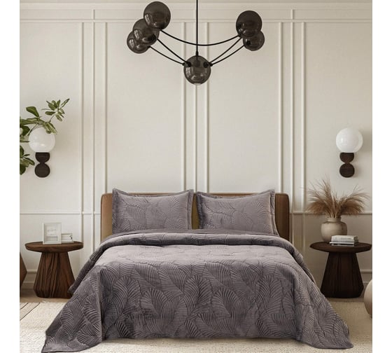 Изображение товара Покрывало The Eleventh Kingdom Евро (240x260), с наволочками 50x70 (2 шт.), Мейфэр антрацит 11KBSP2426MA82