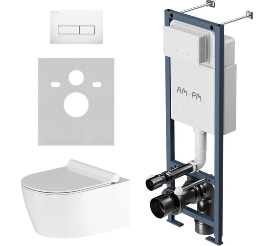 Изображение товара Комплект инсталляции AM.PM ErgoFit с клавишей M глянцевый белый, с подвесным унитазом Jupiter без ободка, с сиденьем IS110301.DX77C1700