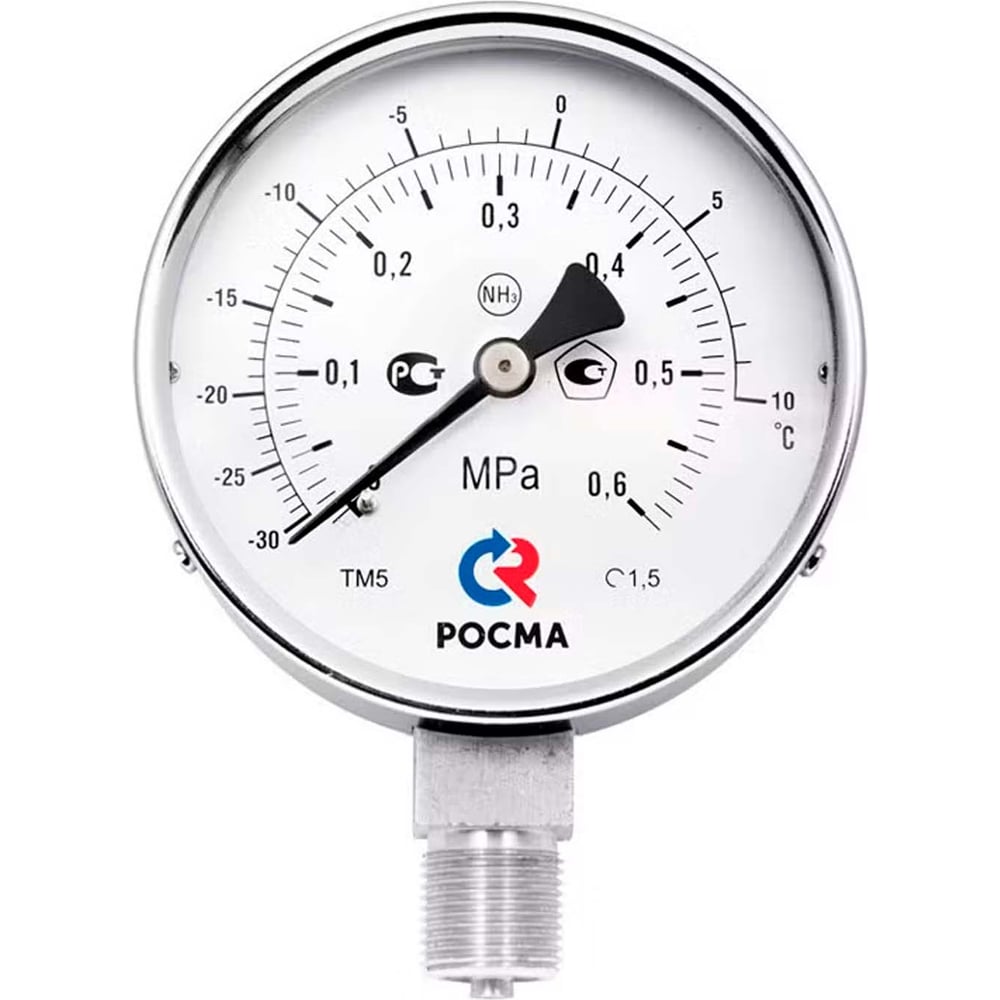 Аммиачный мановакуумметр РОСМА ТМВ-511Р.00 NH3 (-0.1-2.4МПа) ДК100 G1/2, кл. точн. 1.5 D070-03668