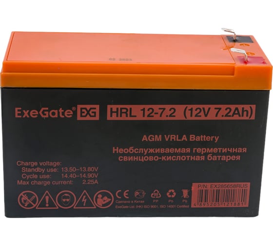 Изображение товара Батарея аккумуляторная АКБ HRL 12-7.2 12V 7.2Ah, 1227W, клеммы F2 ExeGate 285658