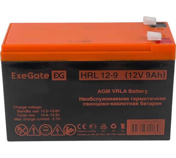 Изображение товара Батарея аккумуляторная АКБ HRL 12-9 12V 9Ah 1234W, клеммы F2 ExeGate 285659