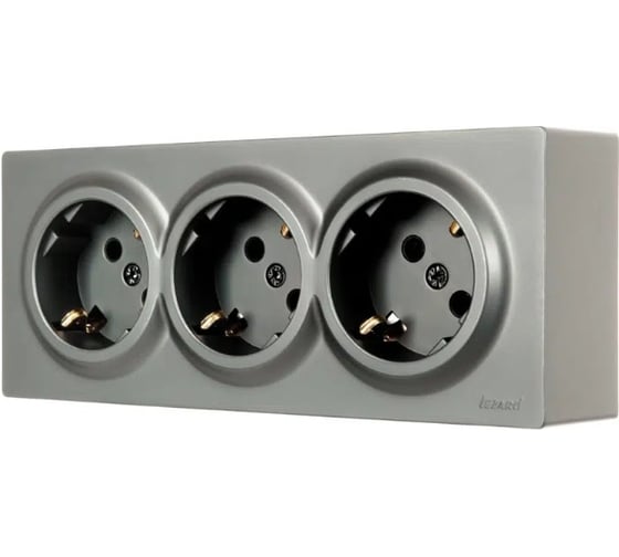 Изображение товара Розетка тройная с/з LEZARD LETO закрытый корпус ПБТ платина 752-3500-127BUP
