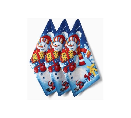 Изображение товара Набор полотенец Доляна Снеговик 35х60 см - 3 шт, 100% хлопок, вафельное полотно 162 г/кв.м 10498856