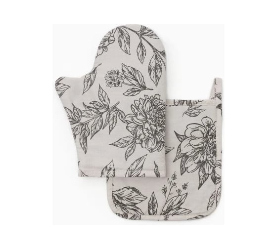 Изображение товара Набор варежка-прихватка Этель, прихватка Black flowers 100% хлопок, саржа 190 г/кв.м 10283369