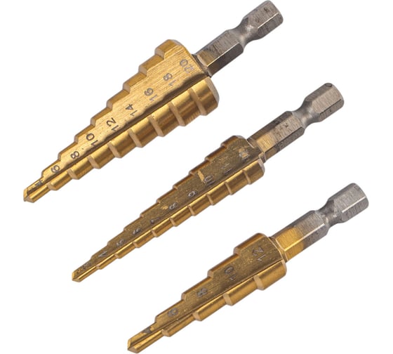 Изображение товара Набор ступенчатых сверл по металлу 3-12, 4-12, 4-20 мм, в чехле KROFT 551400