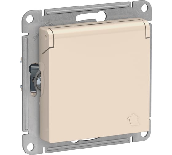 Изображение товара Розетка Systeme Electric AtlasDesign Бежевый с заземлением, со шторками, с крышкой, 16А ATN000246