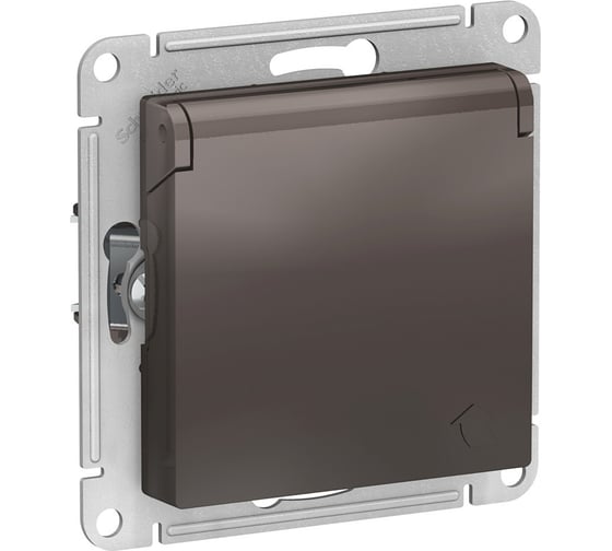 Изображение товара Розетка Systeme Electric AtlasDesign Мокко с заземлением, со шторками, с крышкой, 16А ATN000646