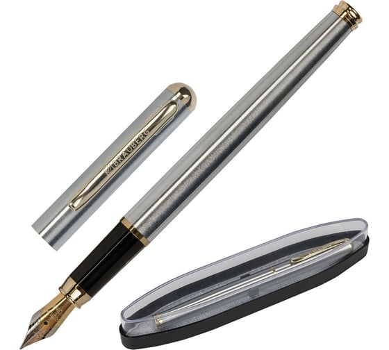 Изображение товара Подарочная перьевая ручка BRAUBERG Maestro синяя, серебристый корпус с золотом, линия 0.25 мм 143469