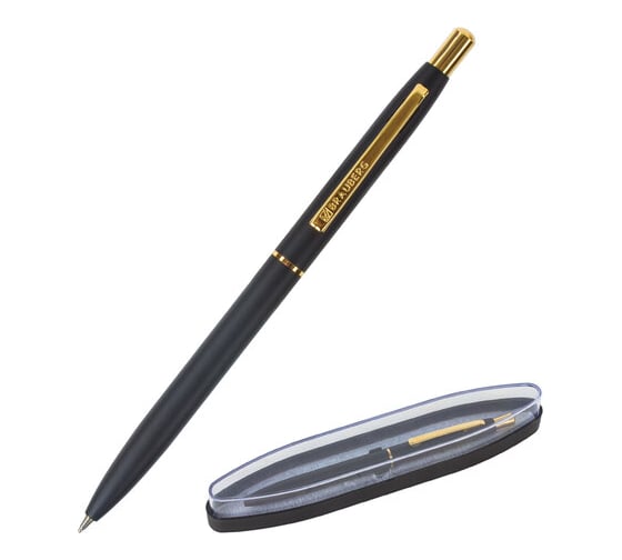 Изображение товара Подарочная шариковая ручка BRAUBERG Brioso синяя, черный корпус с золотистым, линия 0.5 мм 143466