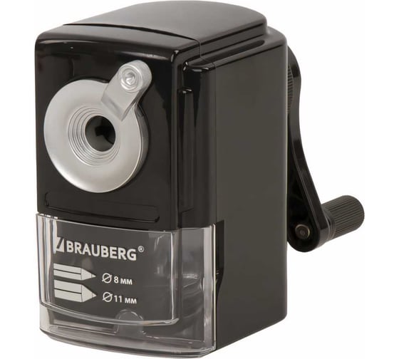Изображение товара Механическая точилка BRAUBERG STYLE для чернографитных и цветных карандашей 8/11 мм, черный корпус 228482
