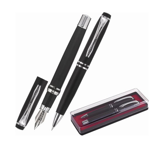 Изображение товара Набор подарочных ручек BRAUBERG Duetto синие, 2 шт: шариковая, перьевая, черный с хромом 143478