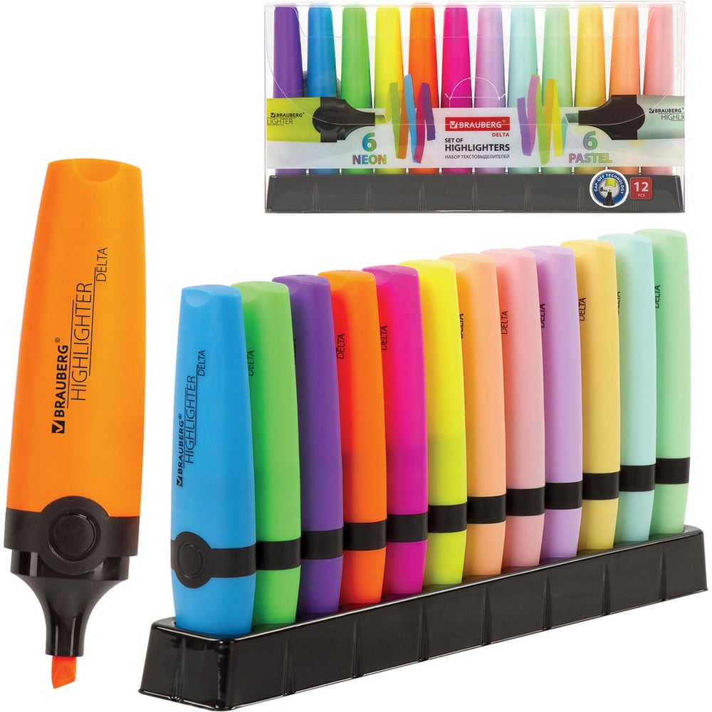 Изображение товара Набор текстовыделителей BRAUBERG DELTA 12 шт ассорти 1-5 мм