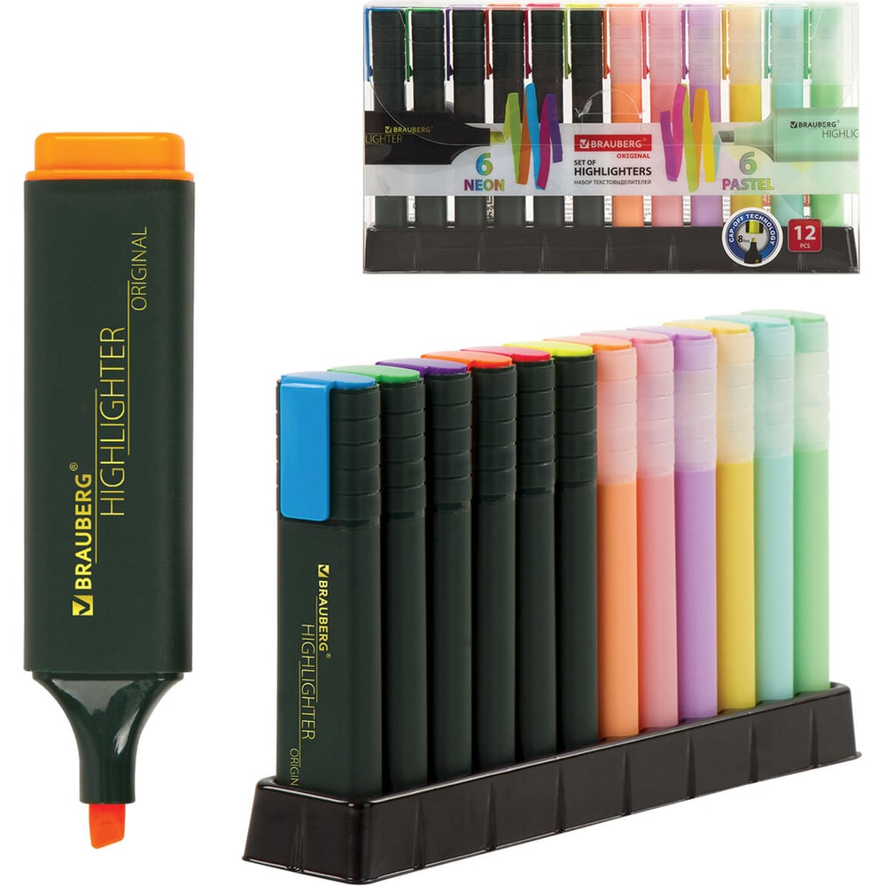 Изображение товара Текстовыделители BRAUBERG ORIGINAL набор 12 шт, ассорти, линия 1-5 мм 151699