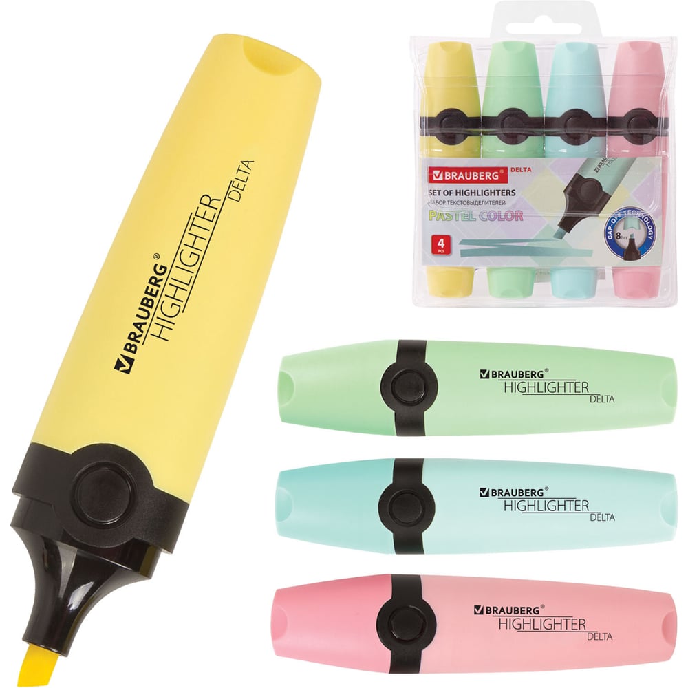 Изображение товара Текстовыделители BRAUBERG DELTA PASTEL набор 4 шт ассорти