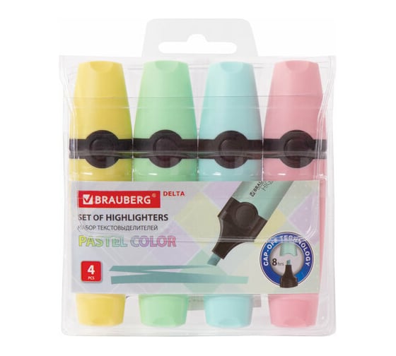 Изображение товара Текстовыделители BRAUBERG DELTA PASTEL набор 4 шт, ассорти, линия 1-5 мм 151735