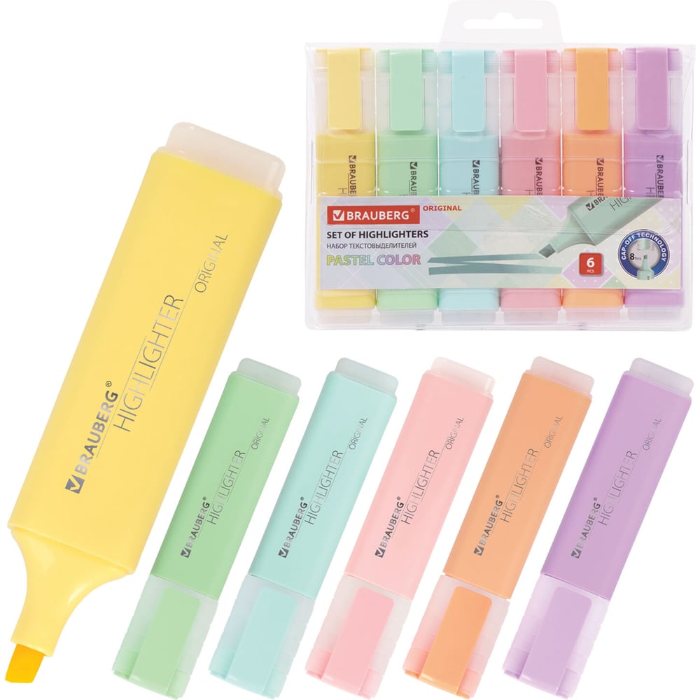 Изображение товара Текстовыделители BRAUBERG ORIGINAL PASTEL 6 шт ассорти, лини 1-5 мм Изображение товара Текстовыделители BRAUBERG ORIGINAL PASTEL 6 шт ассорти, лини 1-5 мм